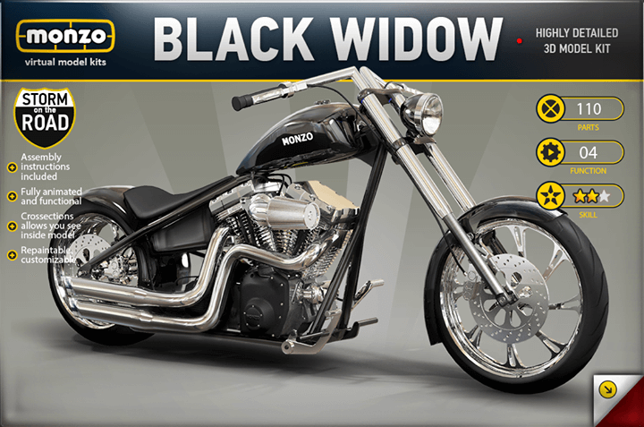 Virtualni model motocyklu Black Widow