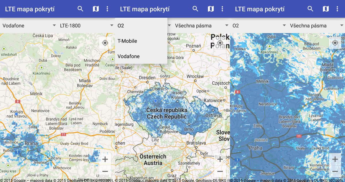 Mapa pokrytí LTE všech mobilních operátorů v ČR