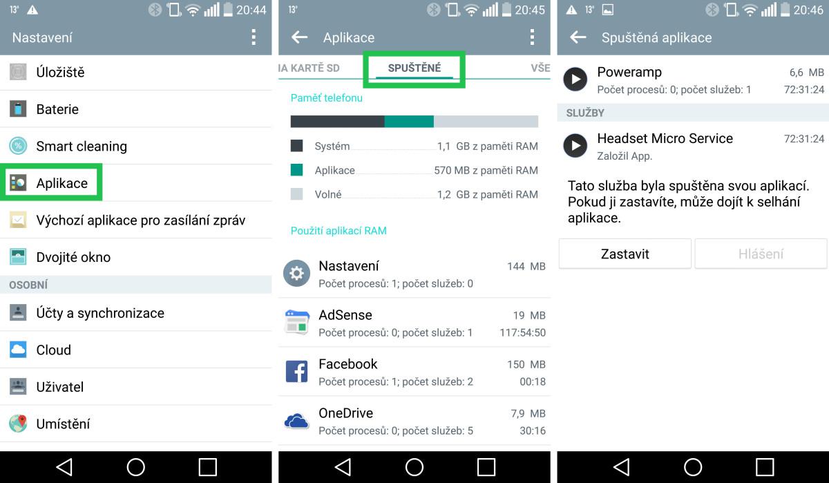 Jak zrychlit pomalý telefon s Androidem - spuštěné aplikace
