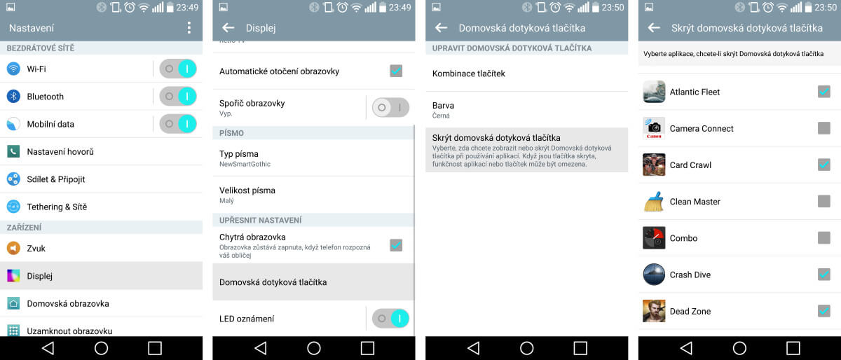 Postup pro skrytí domovských dotykových tlačítek na Androidu