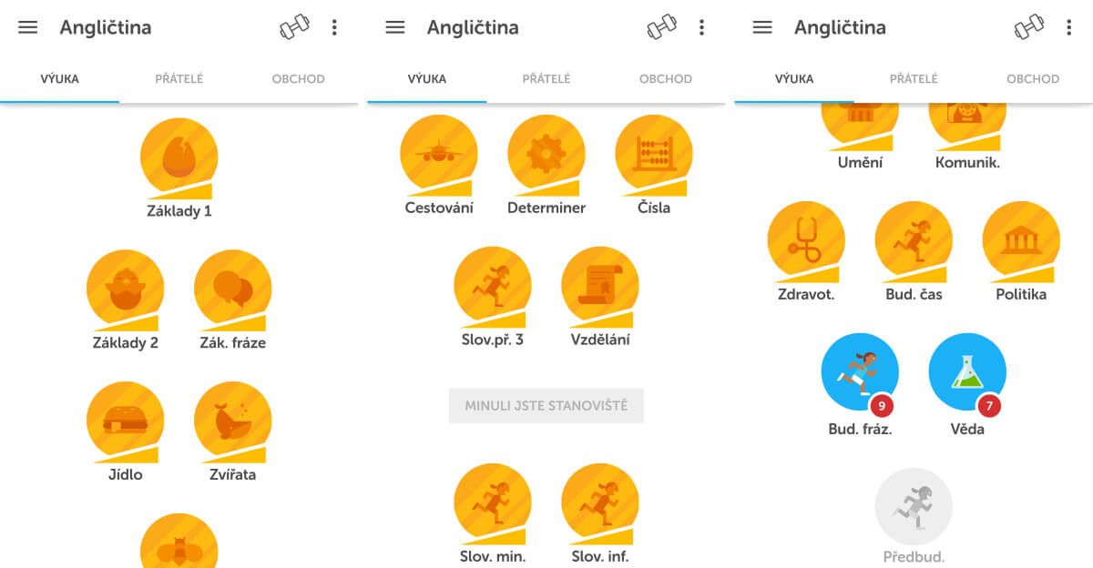 Duolingo - Jak se postupně zlepšujete v anglickém jazyce, odemykají se vám další lekce a témata