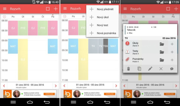 Aplikace TimeTable++ je rozvrh hodin na Android vhodný pro studenty základních i středních škol
